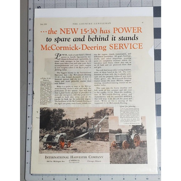 July 1929 McCormick-Deering the New 15-30 has Power Advertisement - Picture 1 of 3